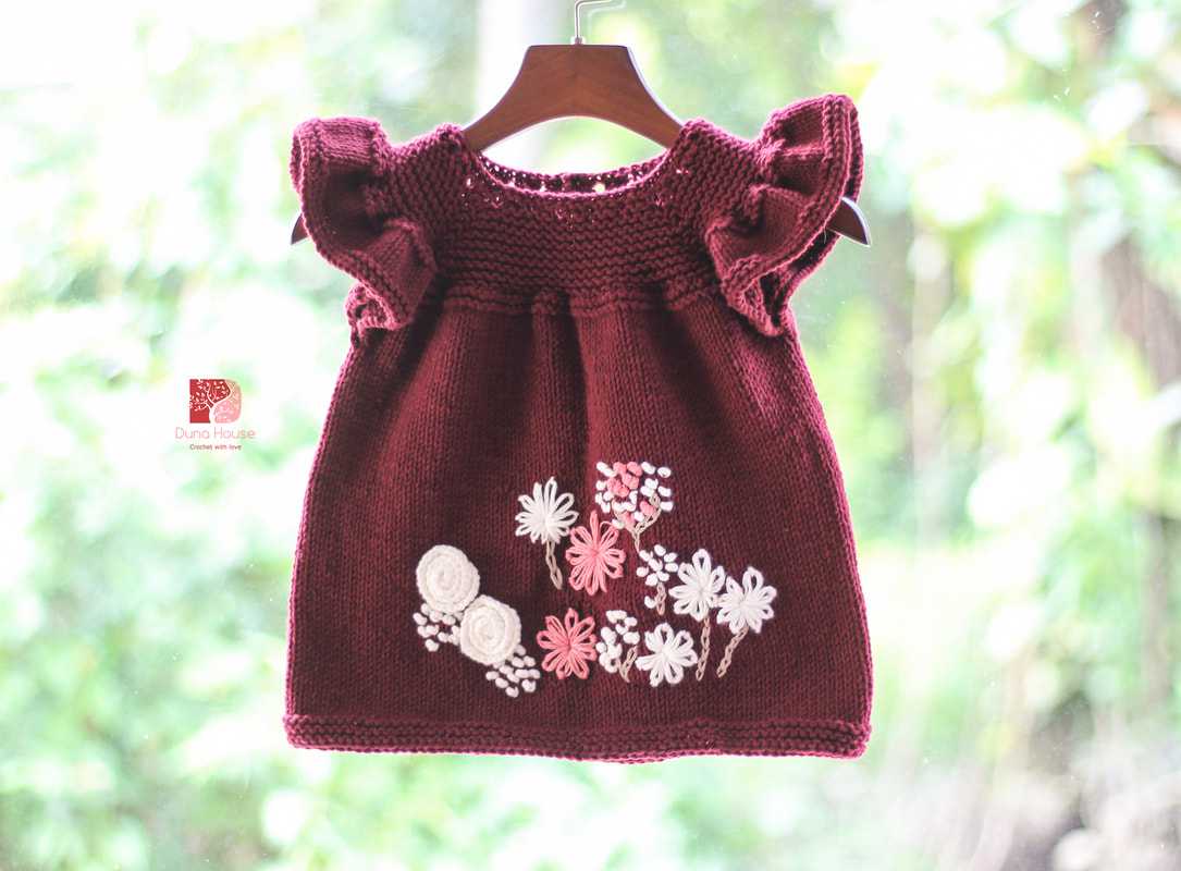 Handmade bằng len Móc váy đầm xòe cho bé